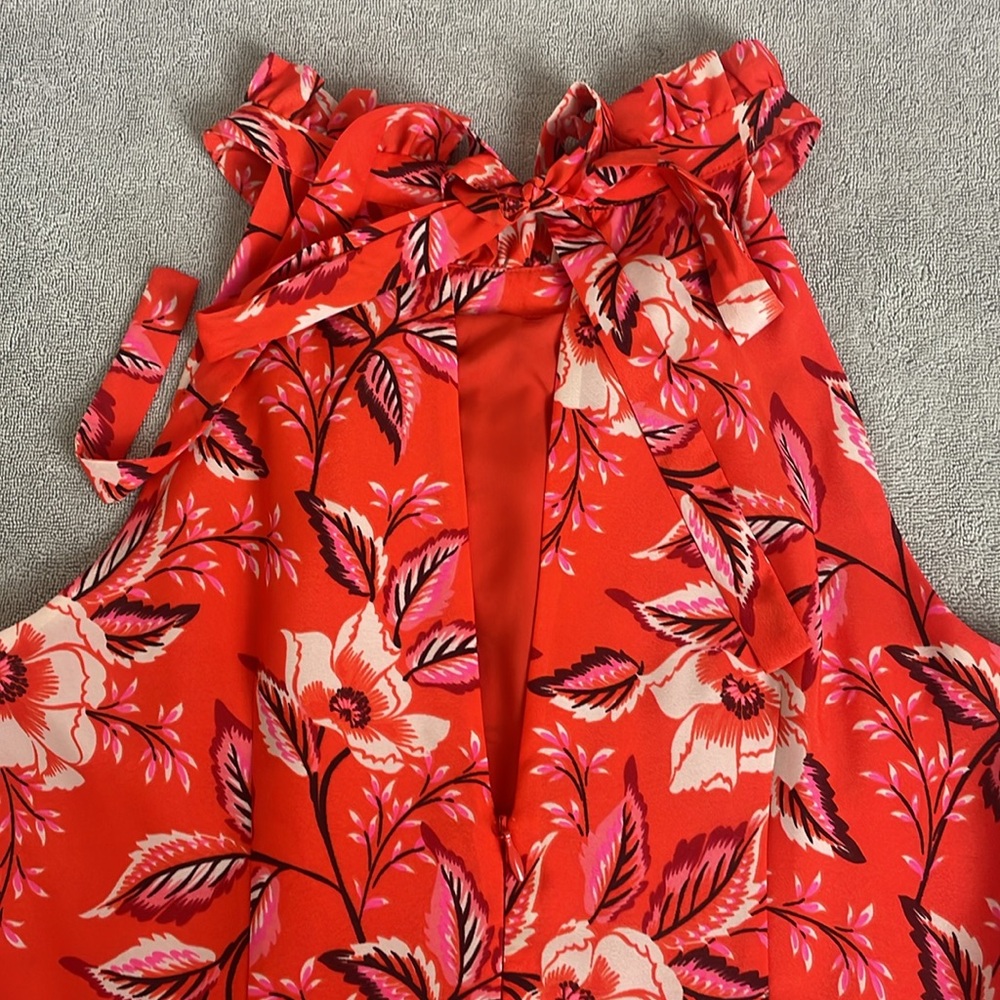 Eliza J Dress Orange & Pink Halter Size 6 Floral Flirty Garden Party Lined - Picture 8 of 11